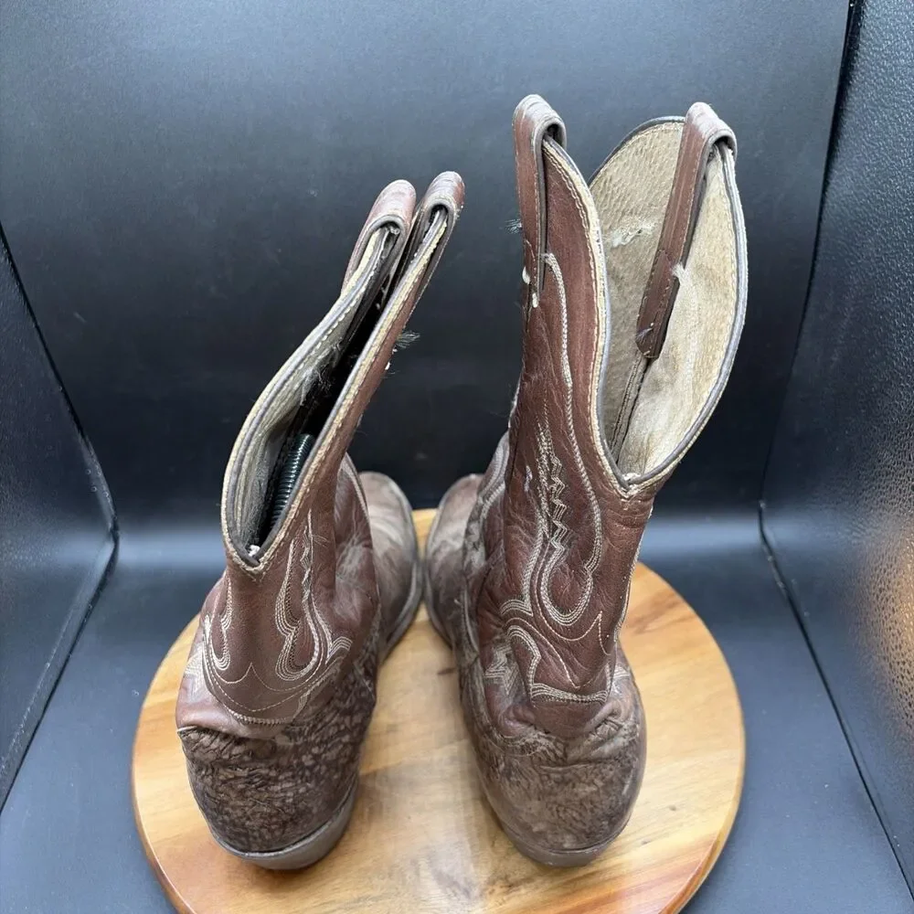 Abilene 6714 Mens Size 11 Cowboy Boots Vtg D Two Tone Exotic Rough Rugged